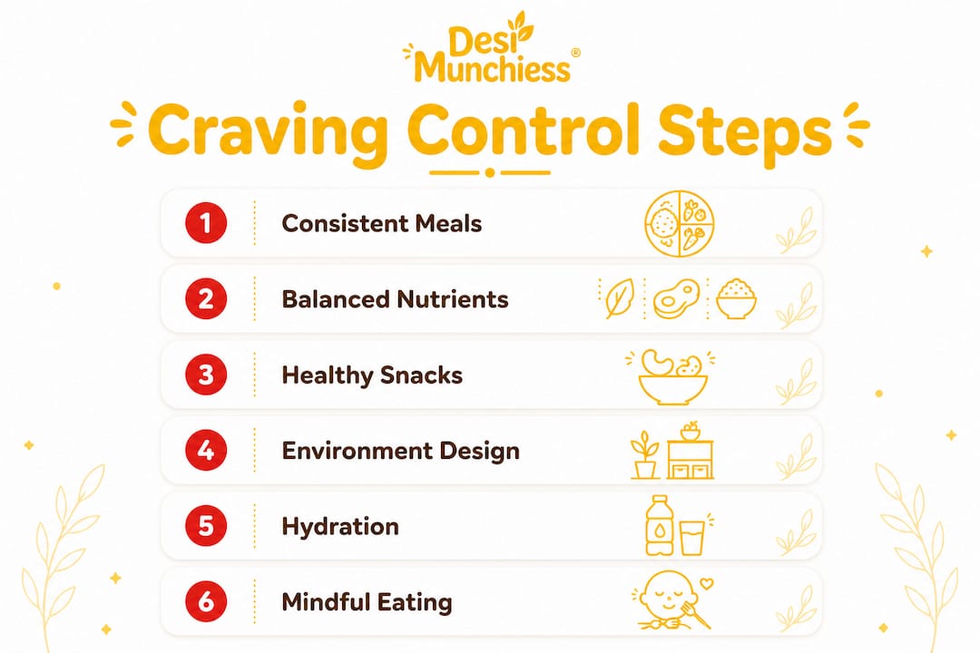 Infographic illustrating practical natural craving control steps