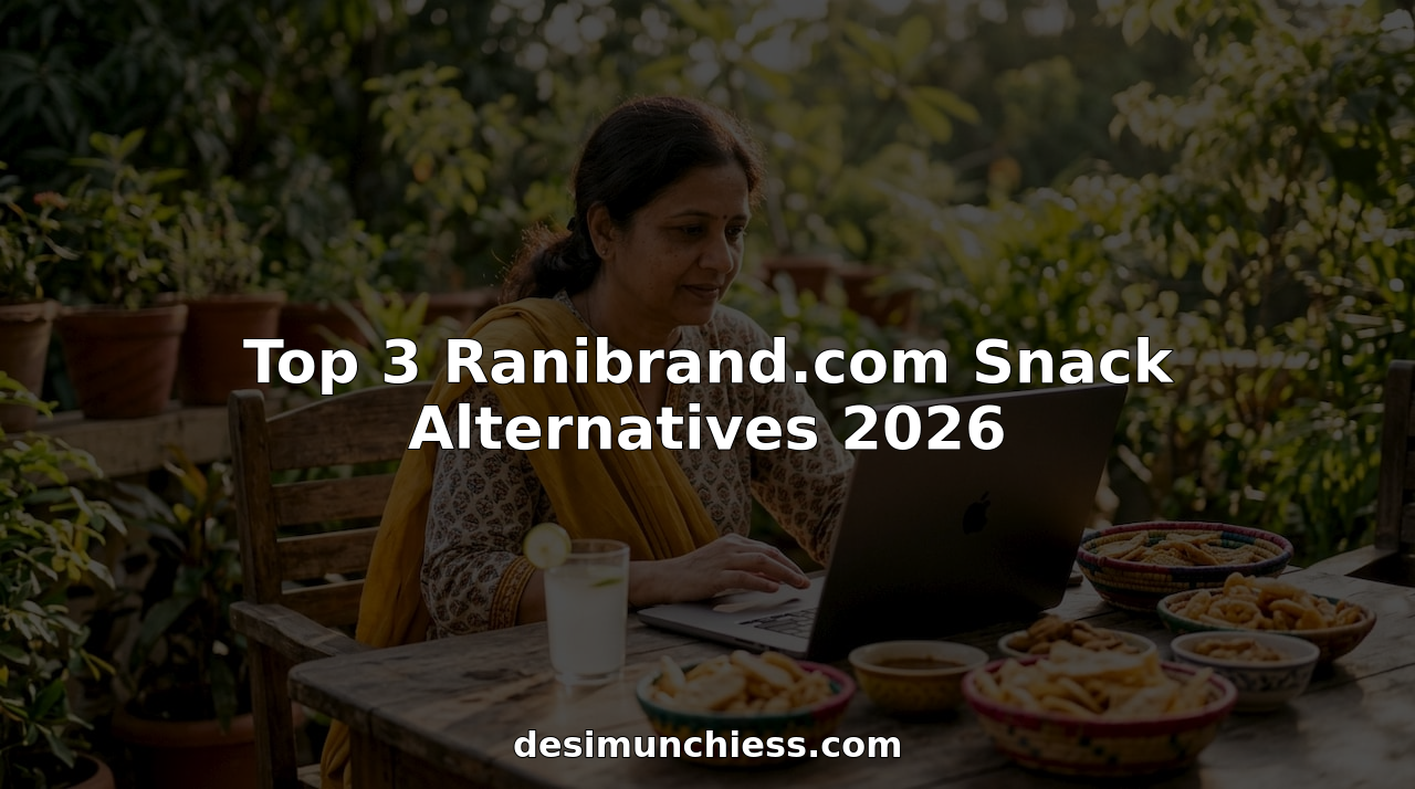 Woman browsing online Indian snacks on laptop