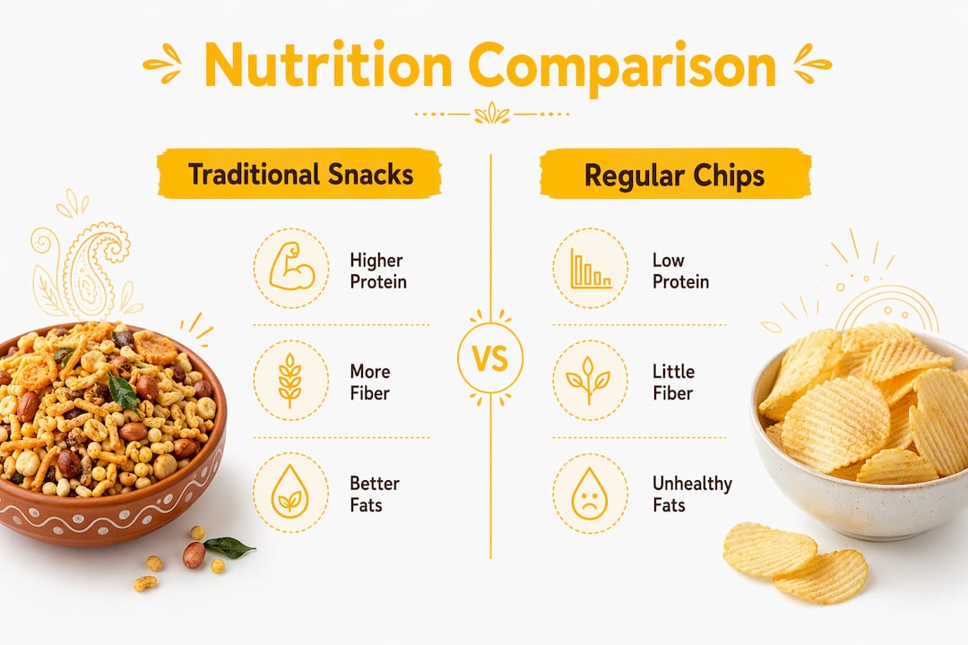 Infographic comparing nutrition of traditional snacks and chips