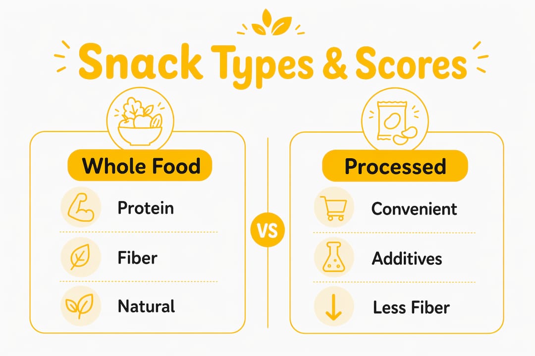 Infographic comparing whole food and processed snacks