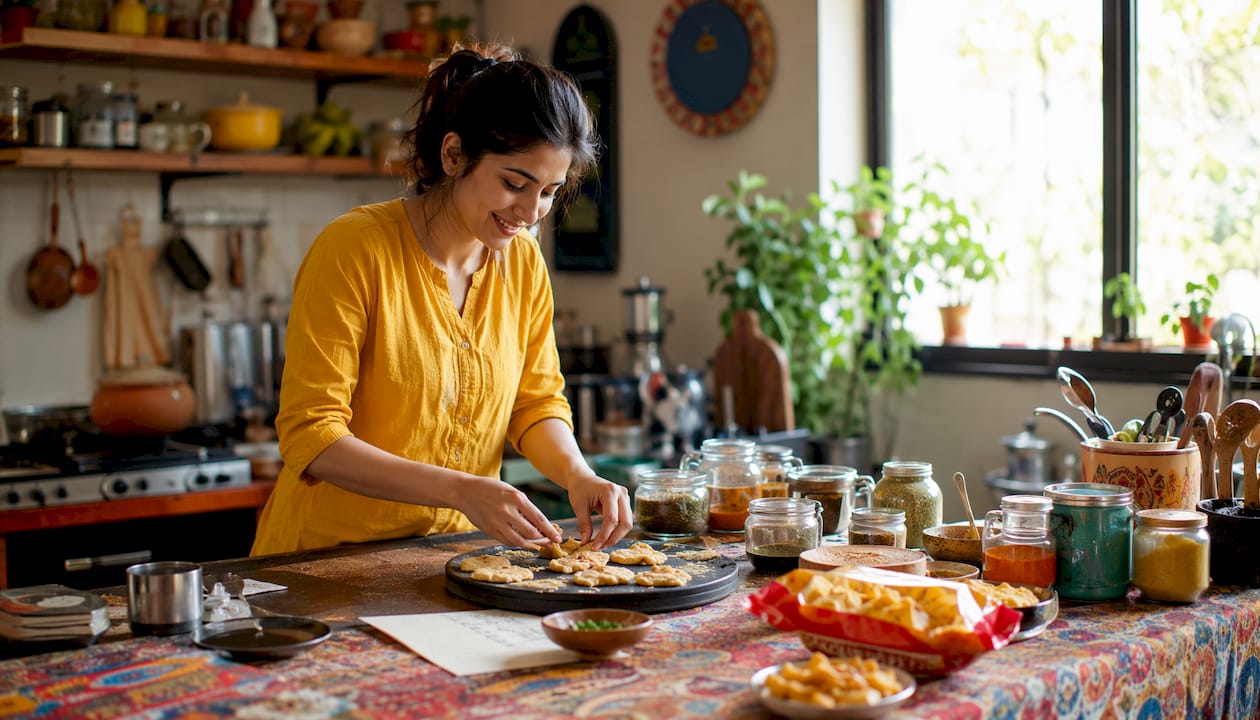 Woman preparing homemade snack in kitchen