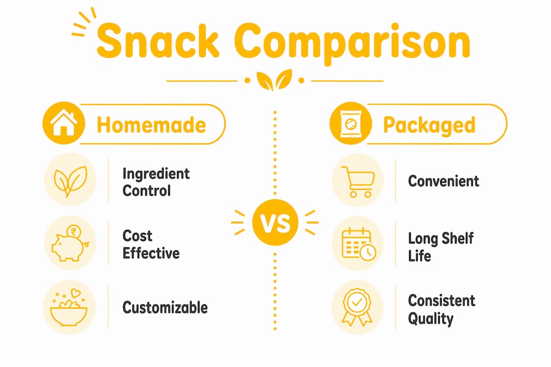 Infographic comparing homemade and packaged snacks