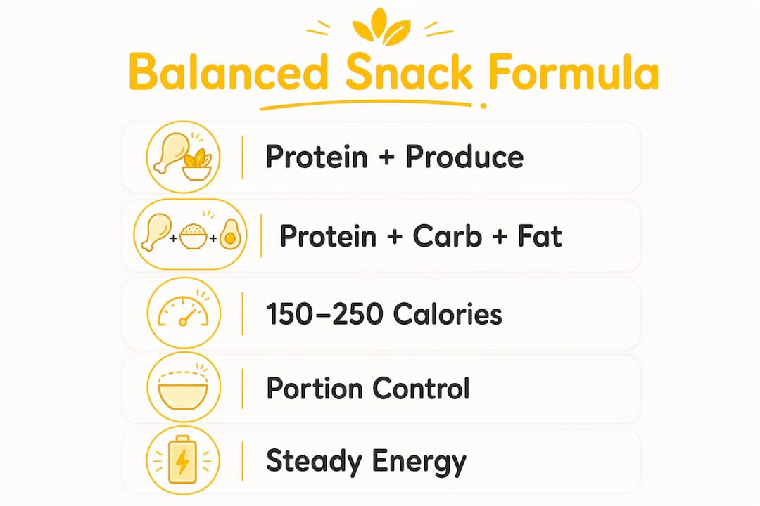 Infographic showing balanced snacking formula steps
