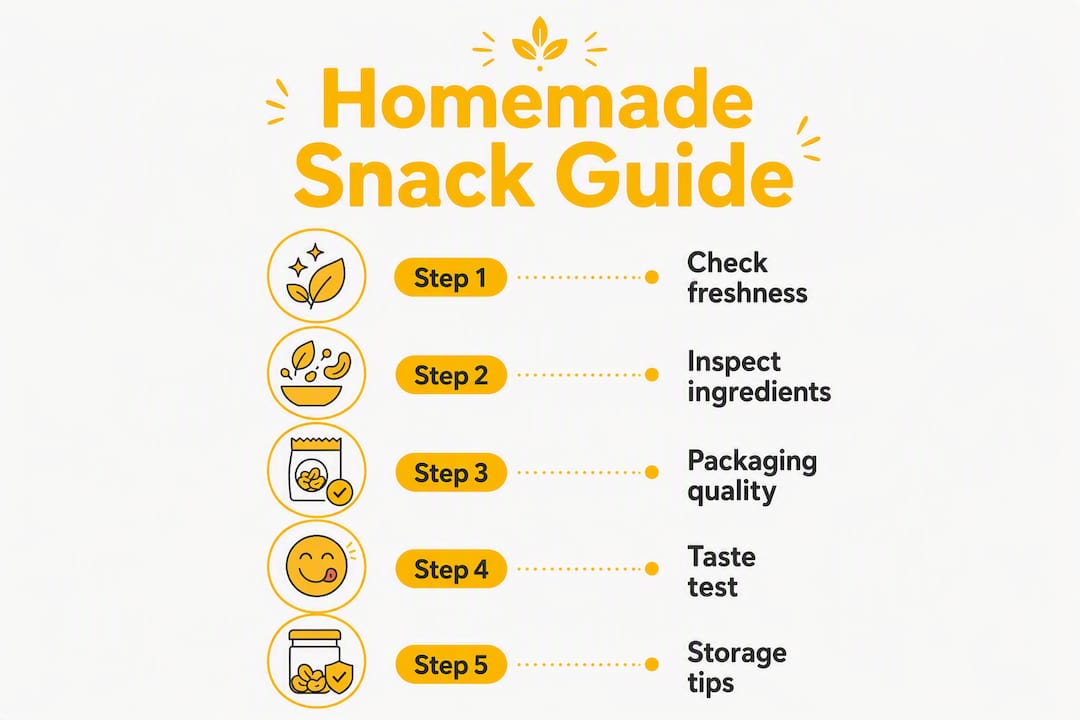 Infographic showing steps to identify homemade-style Indian snacks