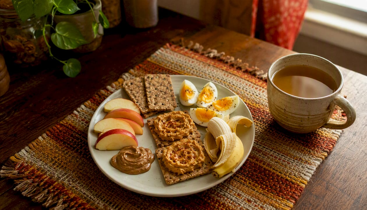 Balanced snack plate with protein and fruit