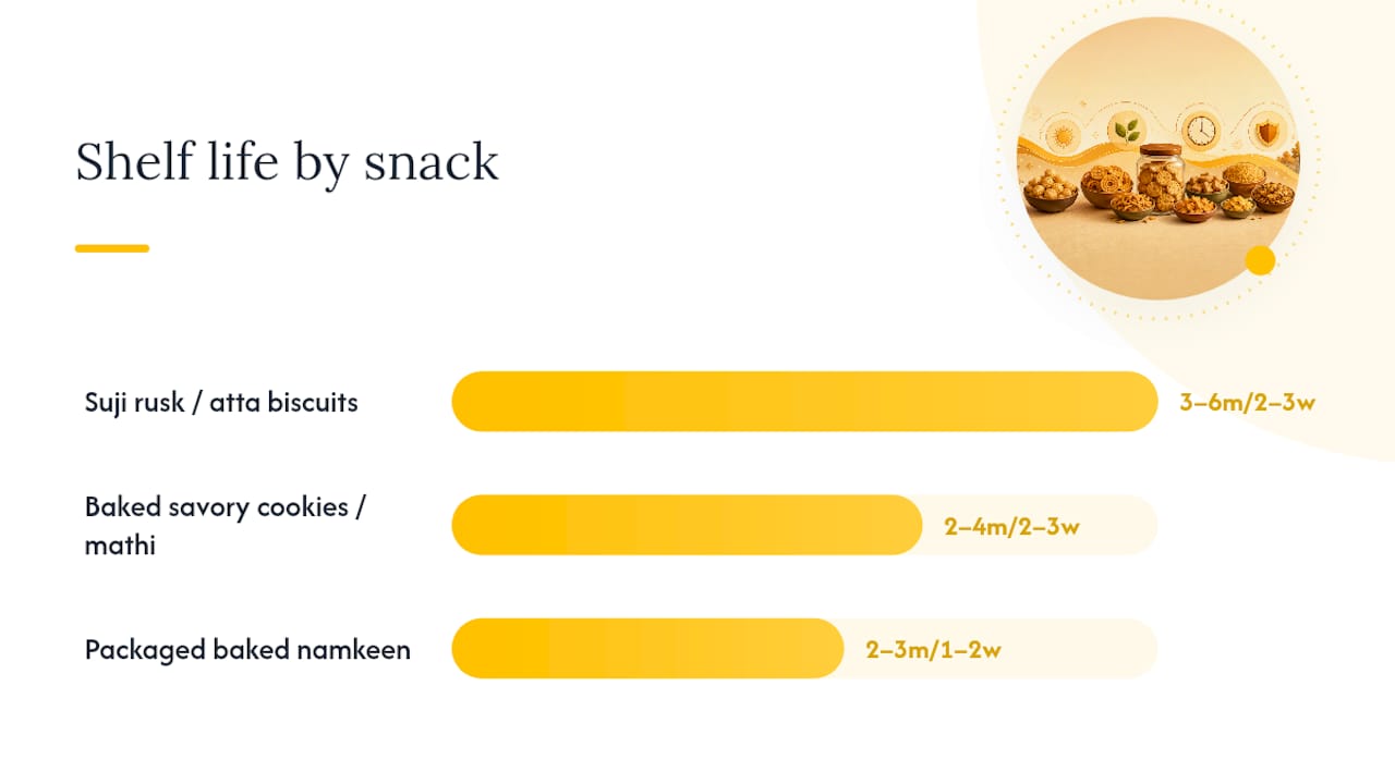 Shelf life comparison chart for baked snacks