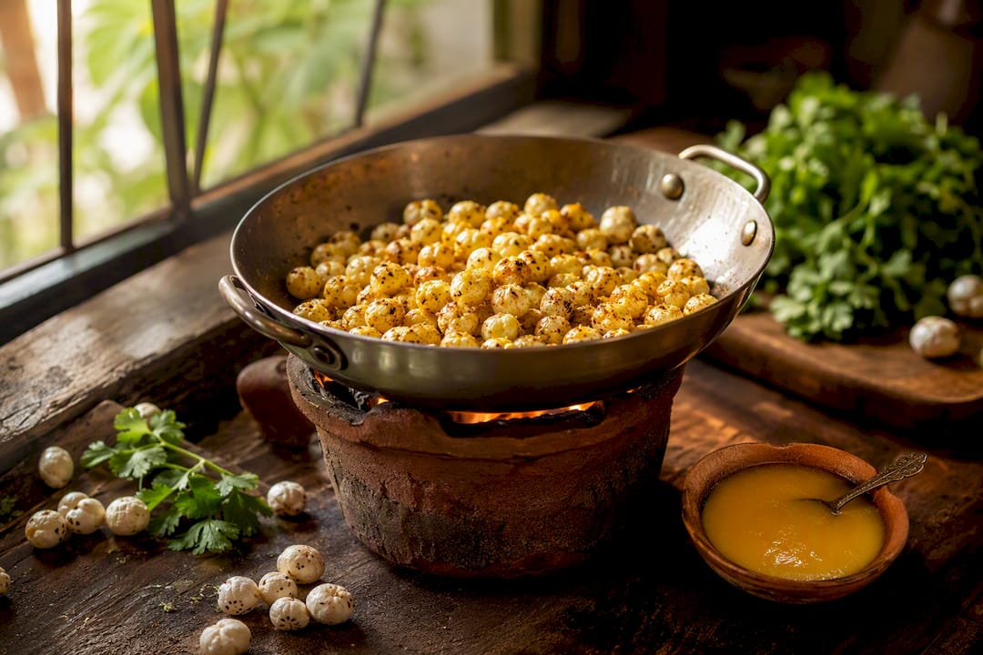 Roasted spiced makhana in pan
