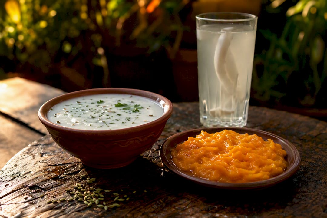 Hydrating Indian snacks and drinks on counter