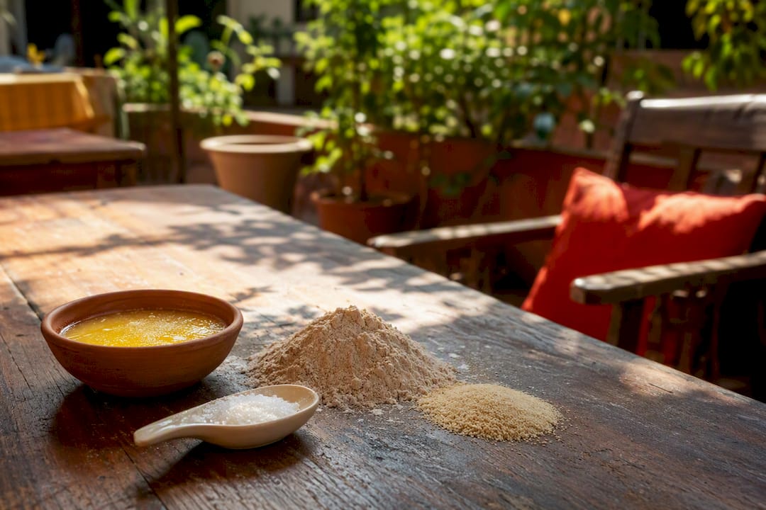 Close-up of tea biscuit ingredients on counter