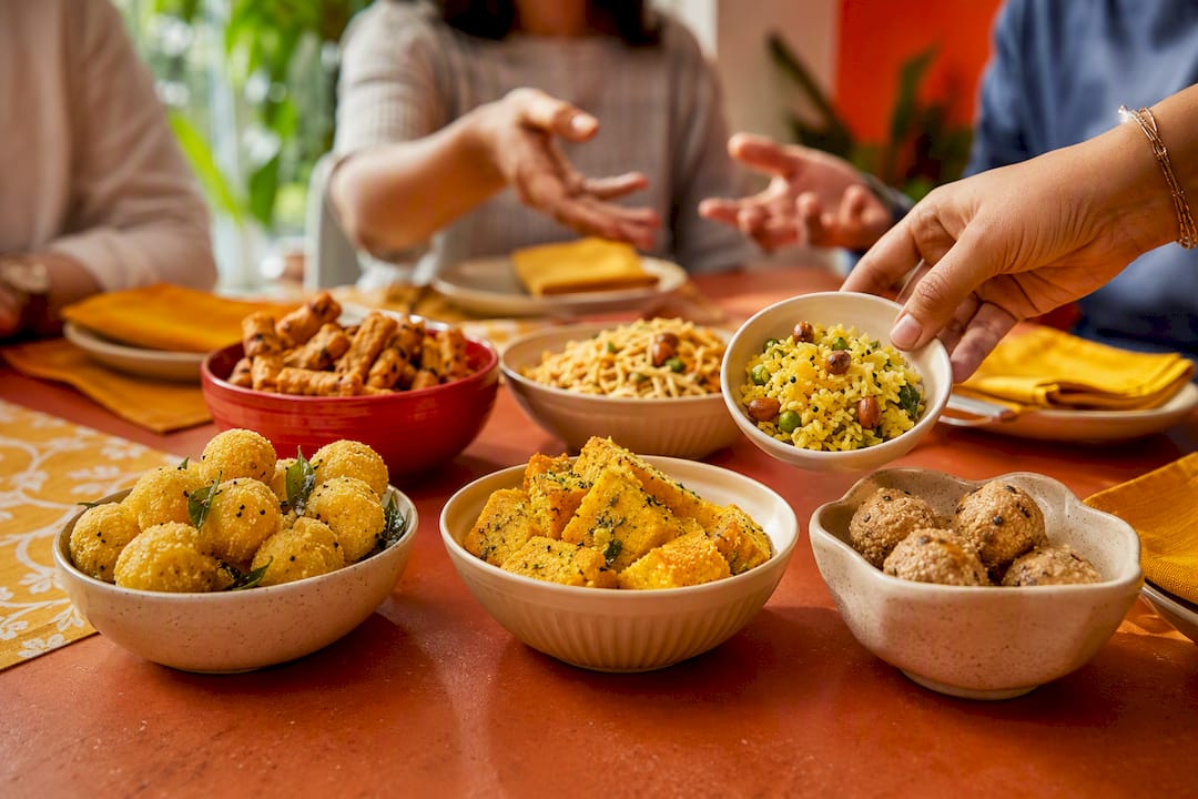 Assorted Indian snacks ready for guests