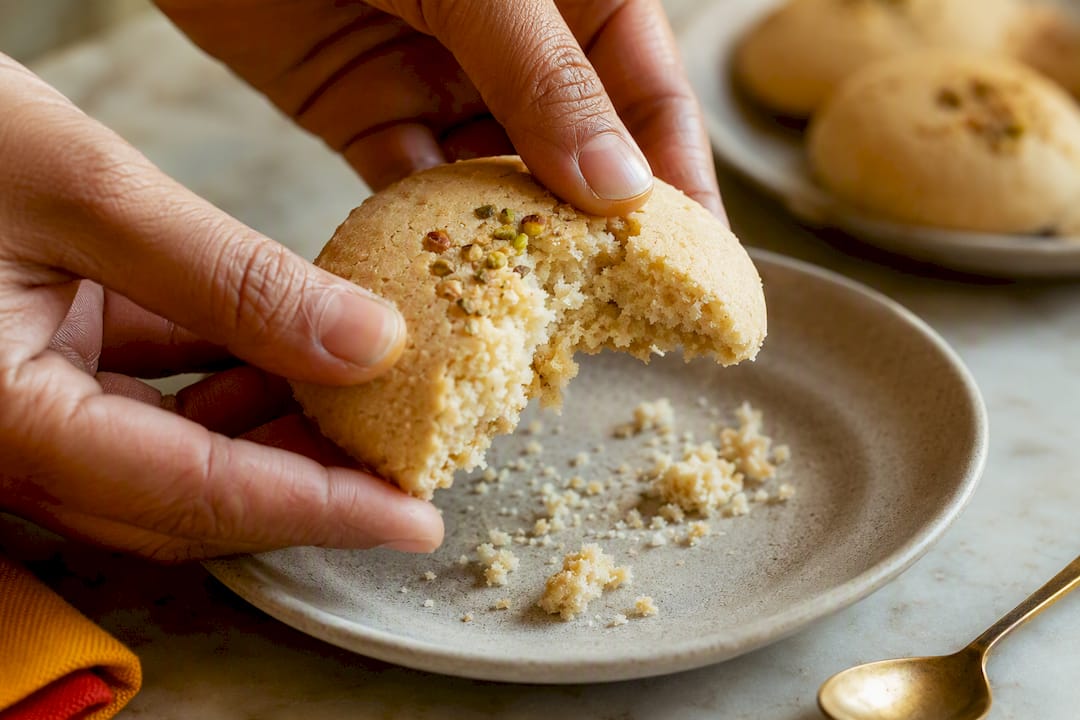 Broken nankhatai showing crumbly khasta texture