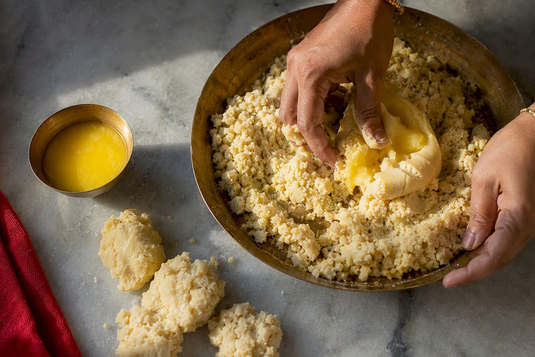 Ghee folded into nankhatai dough