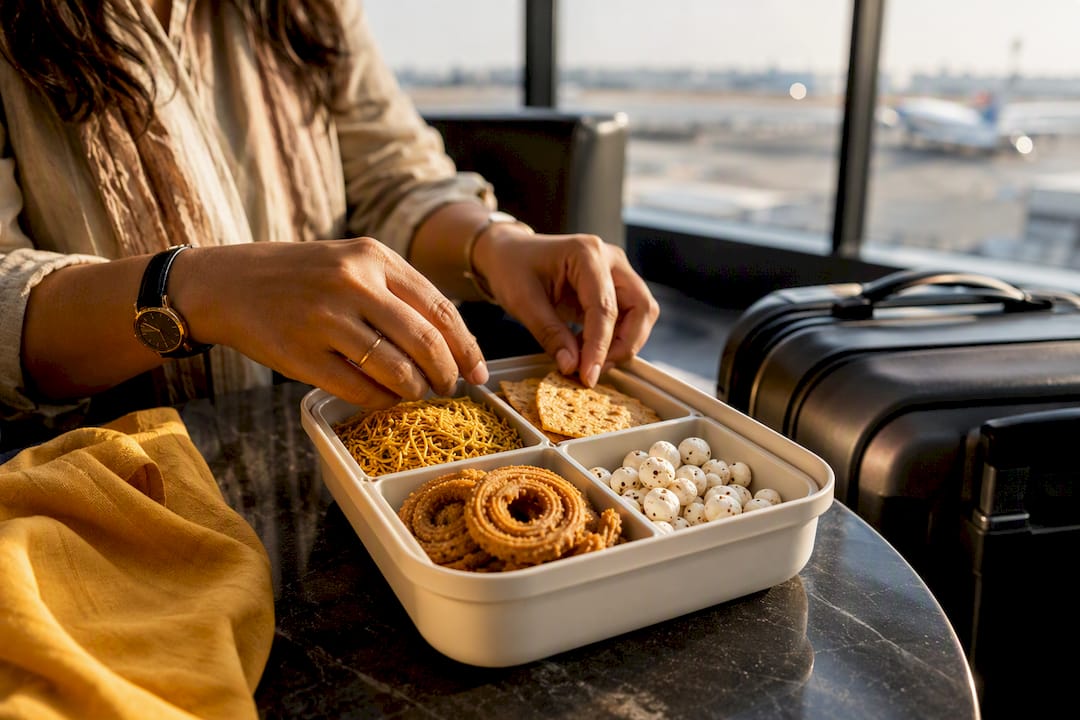 Dry Indian snacks packed for travel