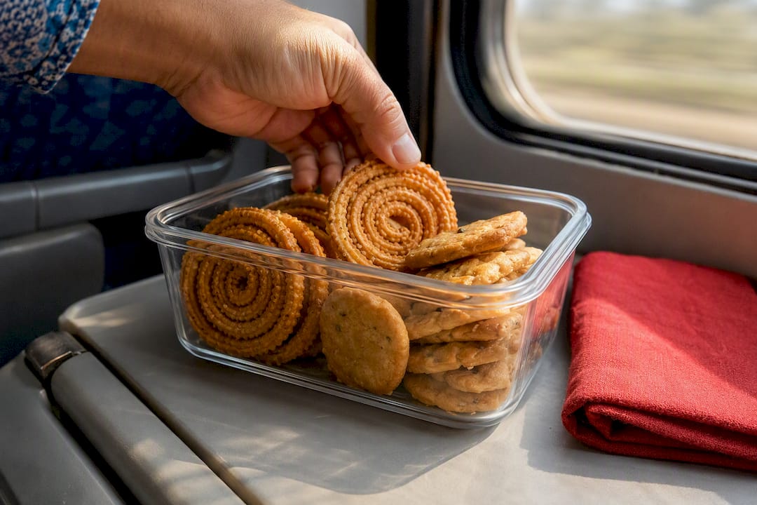 Chakli and mathri in rigid container