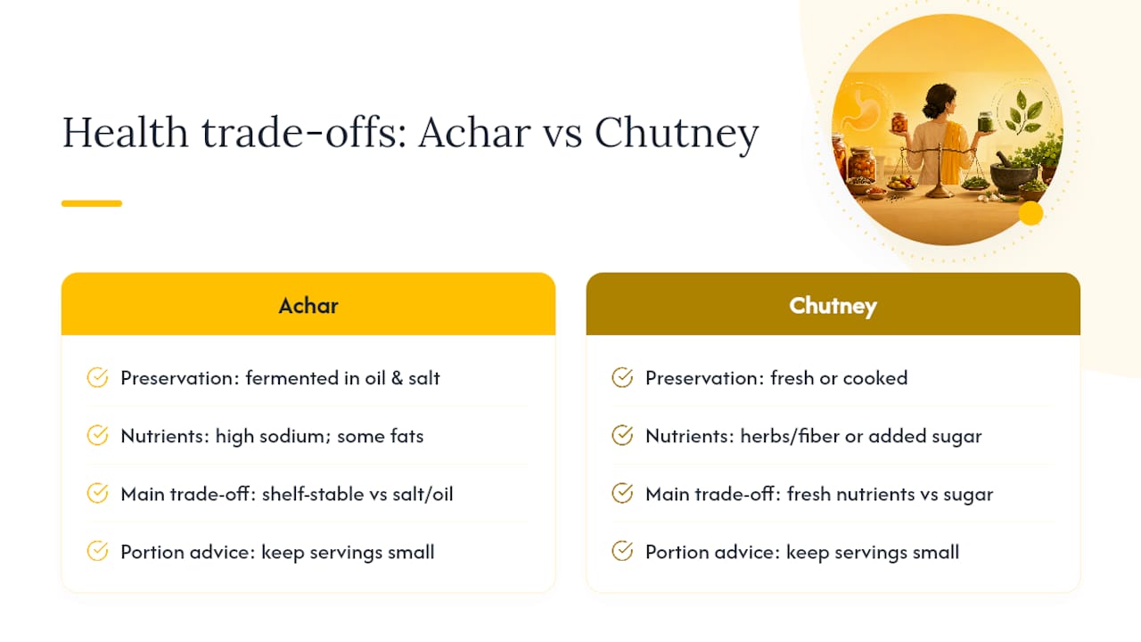 Achar and chutney nutrition trade-off comparison