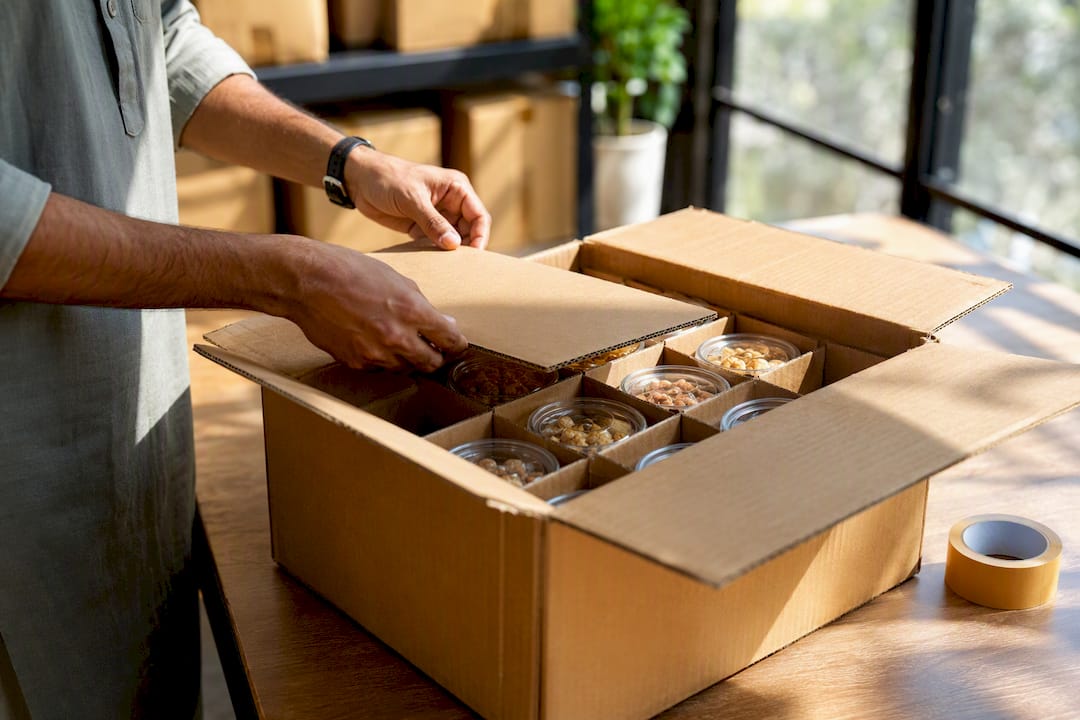 Cardboard dividers protecting snack gift box layers