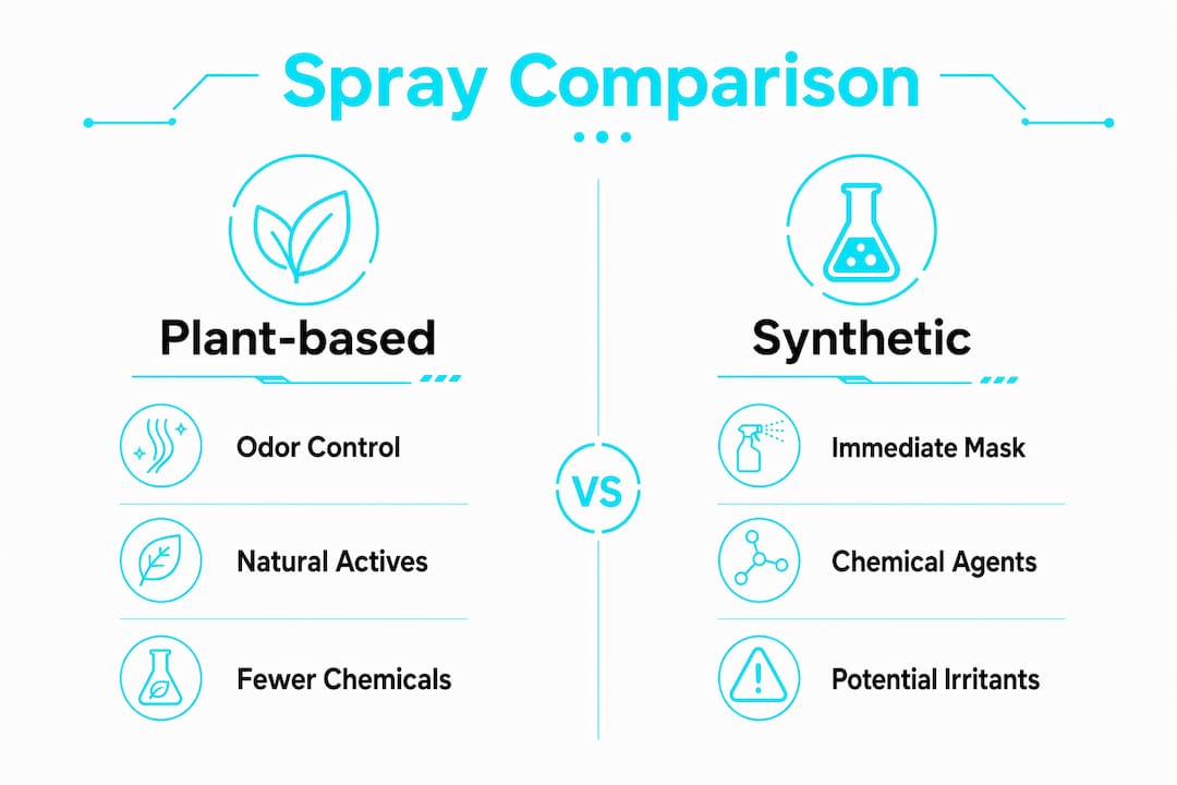 Infographic comparing plant-based and synthetic sprays