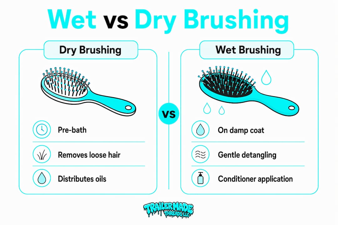 Infographic comparing wet and dry pet brushing methods