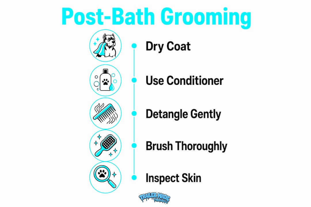 Infographic showing pet grooming steps after bath