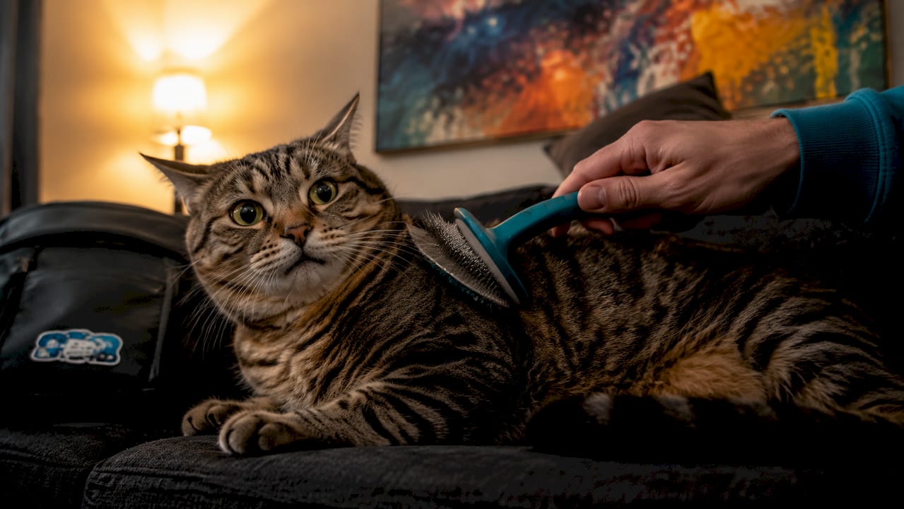 Tabby cat uncomfortable with wrong brush use