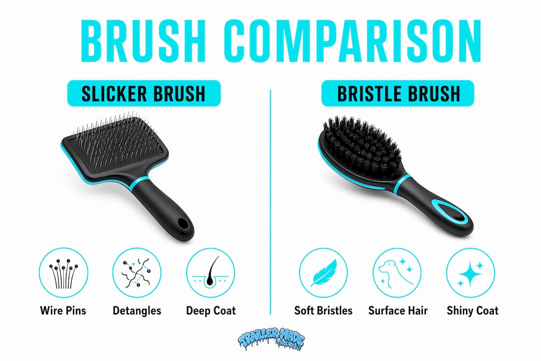 Infographic comparing slicker and bristle brushes
