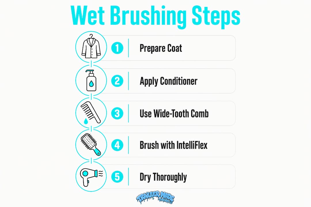 Infographic showing wet brushing process steps
