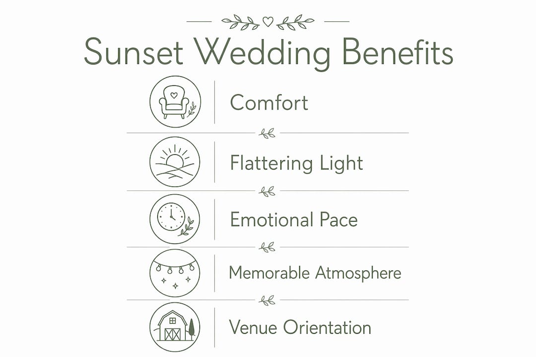 Infographic showing key benefits of sunset weddings