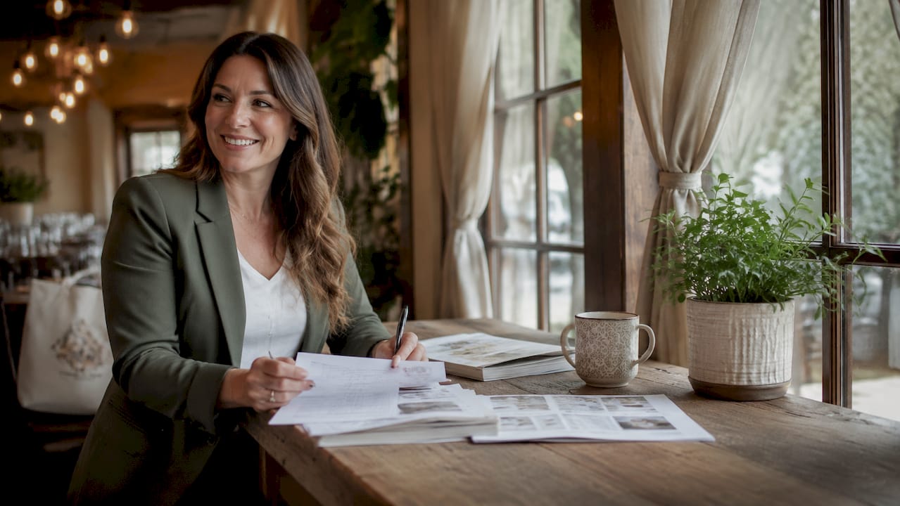 Wedding planner reviewing venue amenities