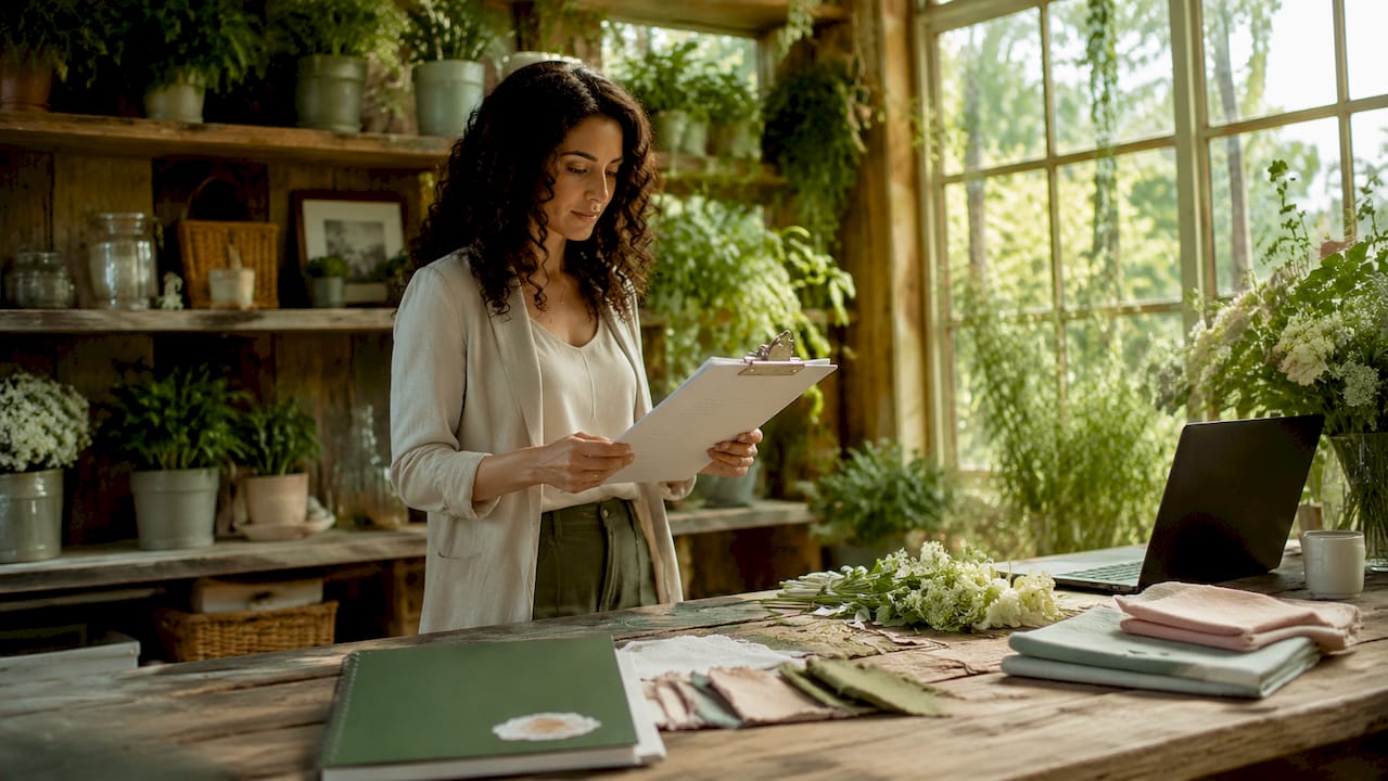 Wedding planner reviewing schedule indoors