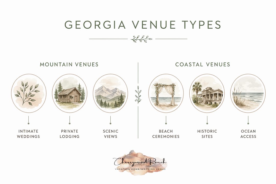 Infographic comparing Georgia mountain and coastal venues