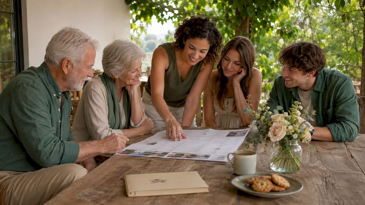 Diverse family hands discussing wedding itinerary