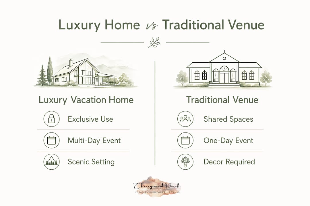 Infographic comparing luxury vacation home and traditional wedding venues