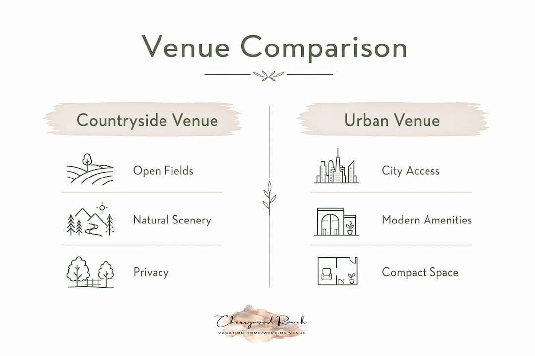 Infographic comparing countryside and urban wedding venues