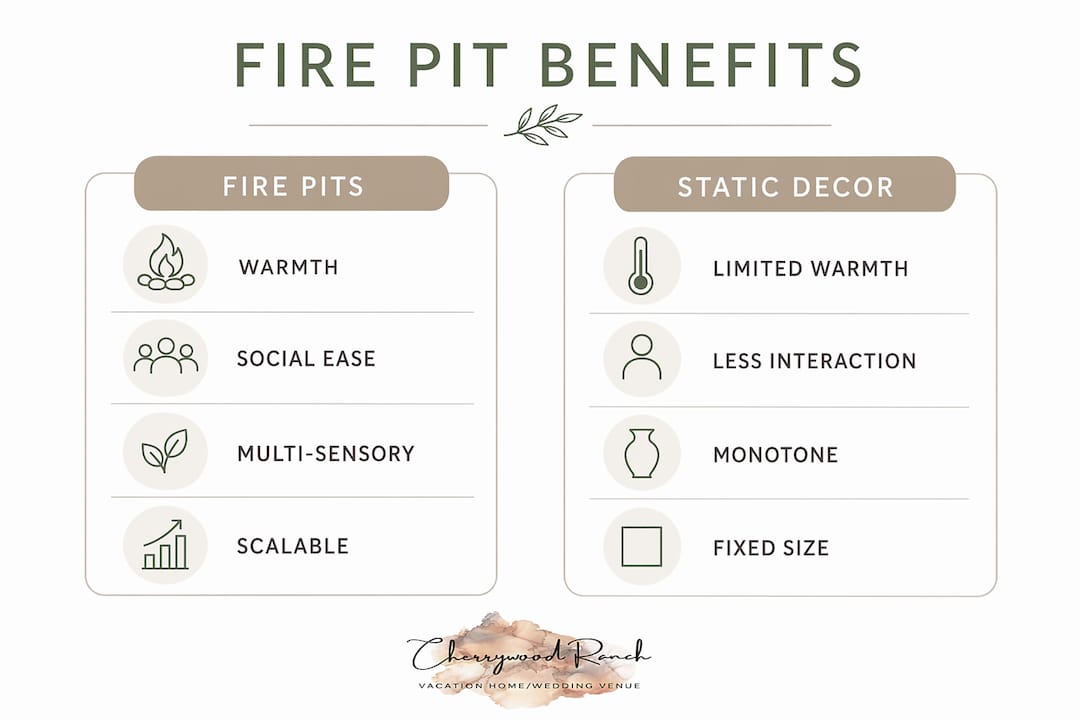Infographic comparing fire pits to static wedding decor
