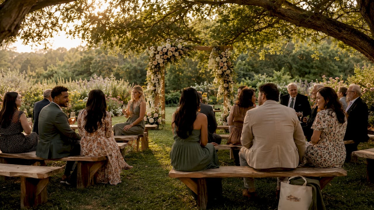 Small wedding gathering at vineyard venue