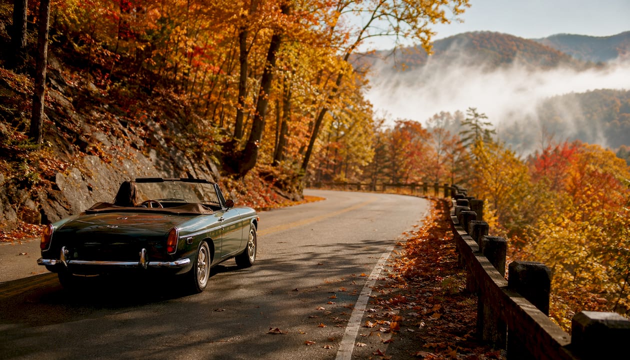 Autumn foliage along Blue Ridge Parkway scenic drive