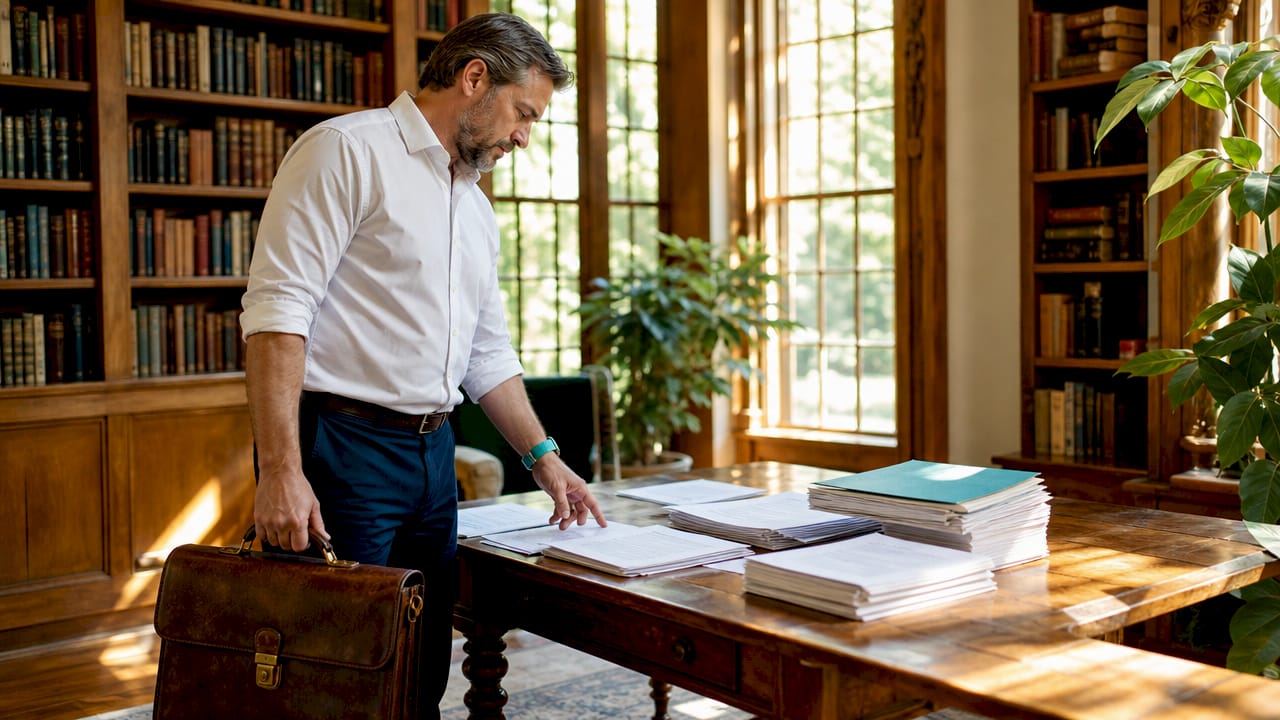 Executor’s hands on probate legal papers