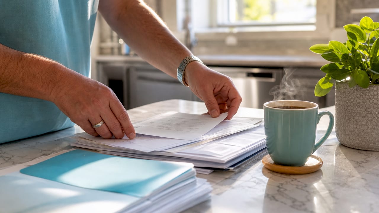 Hands sorting foreclosure reinstatement papers
