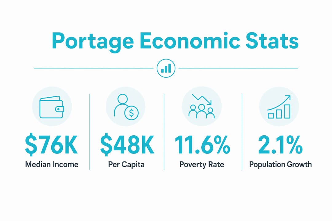 Infographic with key Portage economic and population statistics