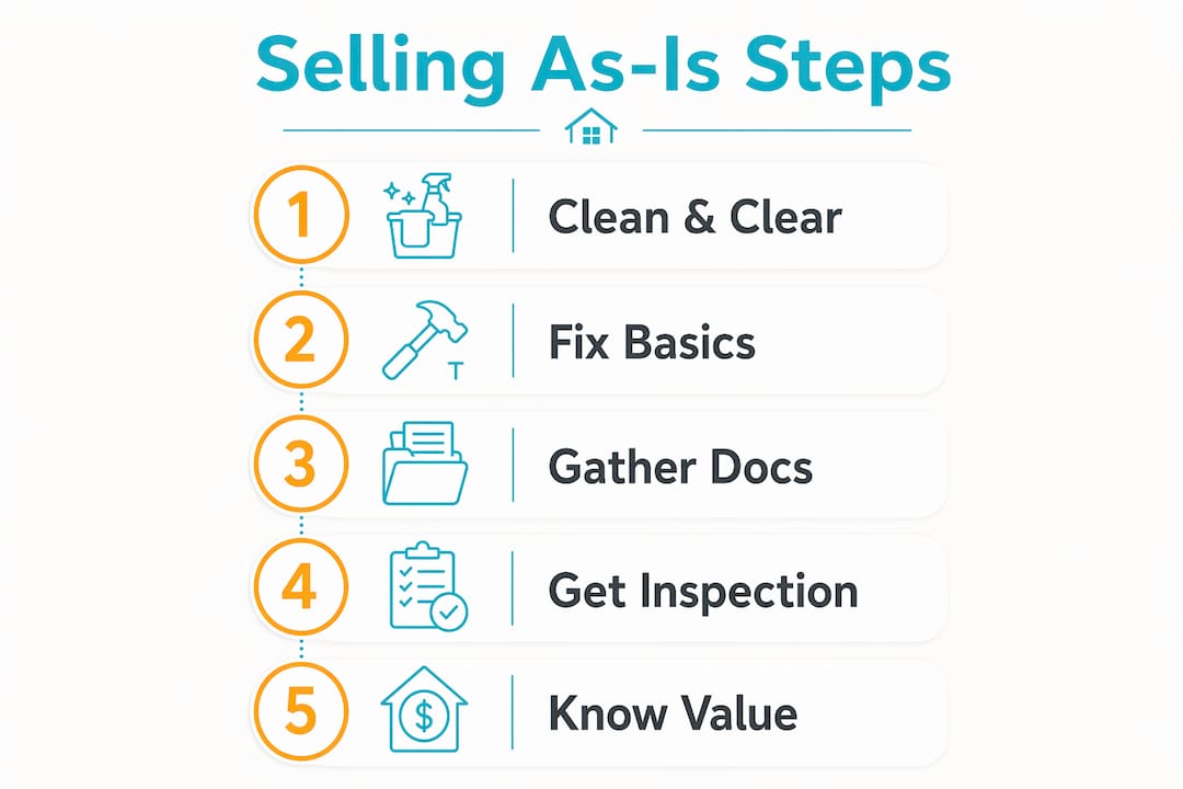 Infographic showing 5 steps to sell house as-is