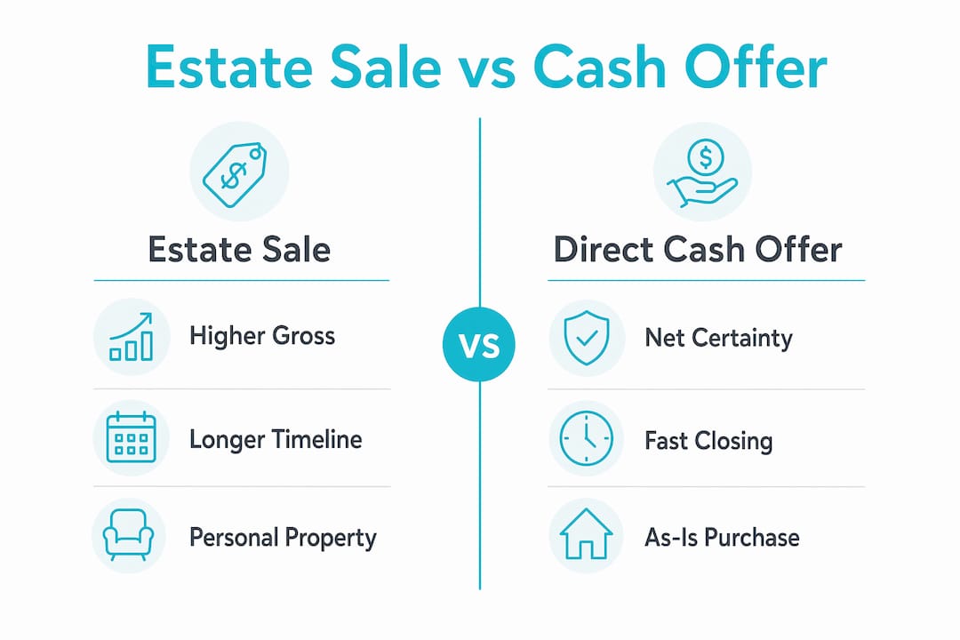 Infographic comparing estate sales and direct cash offers