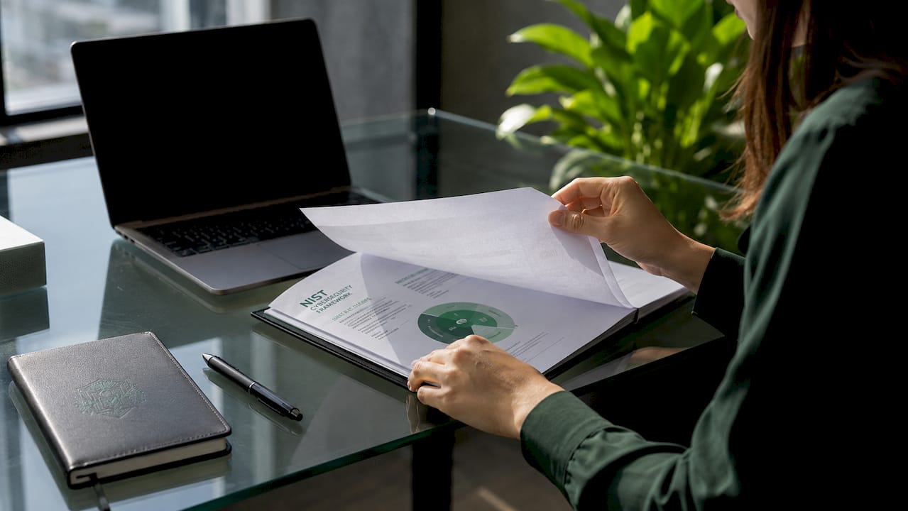 Hands reviewing NIST cybersecurity documents
