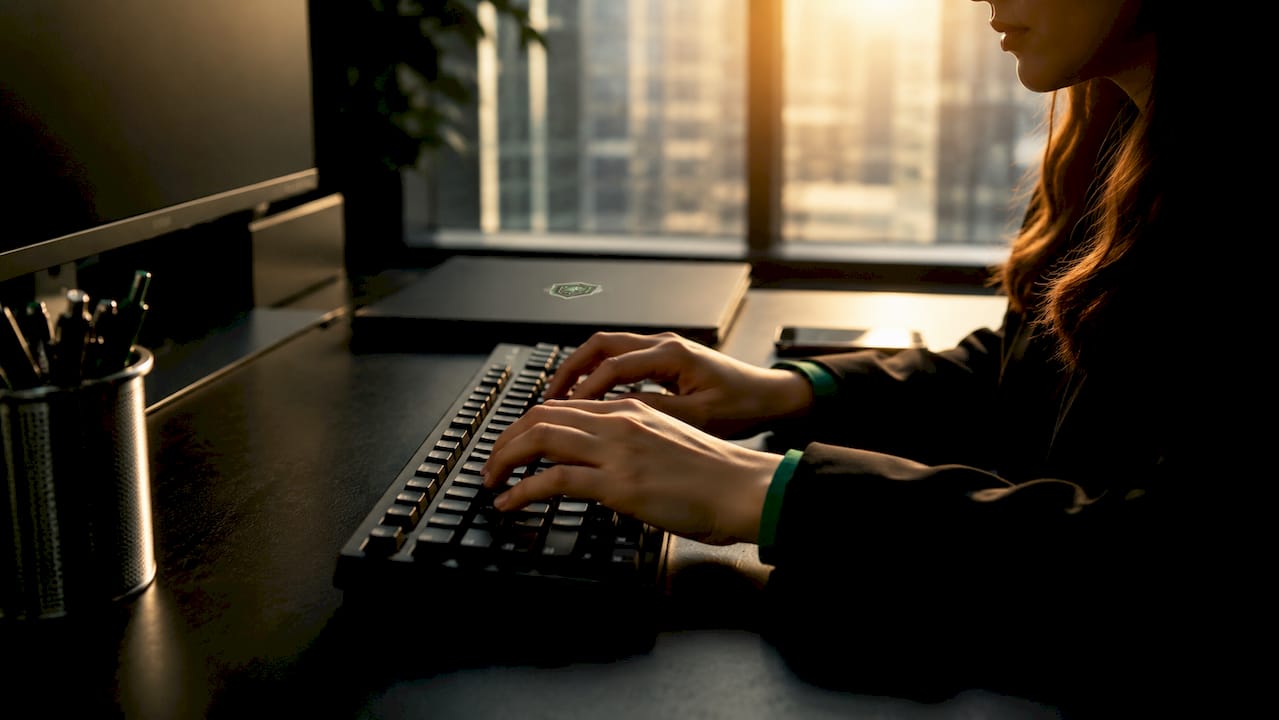 Incident response specialist typing at security operations center