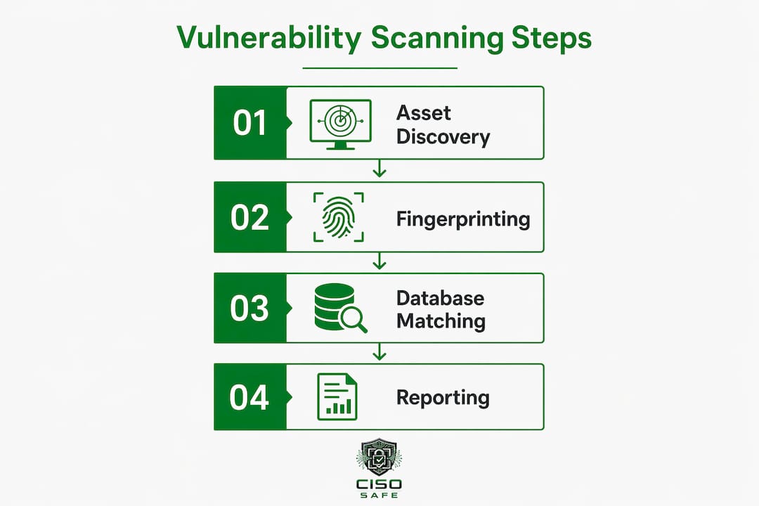 Infographic illustrating four steps of vulnerability scanning process