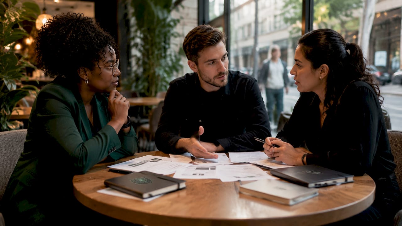 Cybersecurity team discussing policy compliance