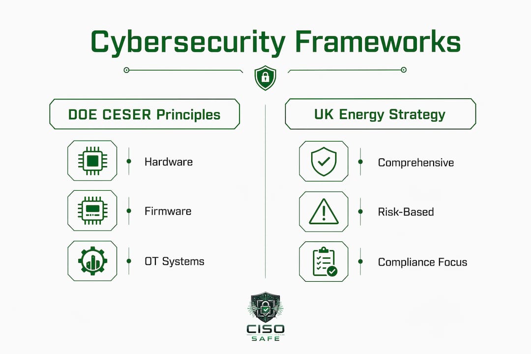 Infographic comparing two energy cybersecurity frameworks