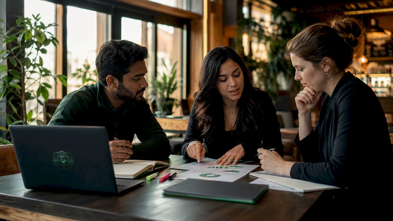 Team discussing compliance categories in meeting room