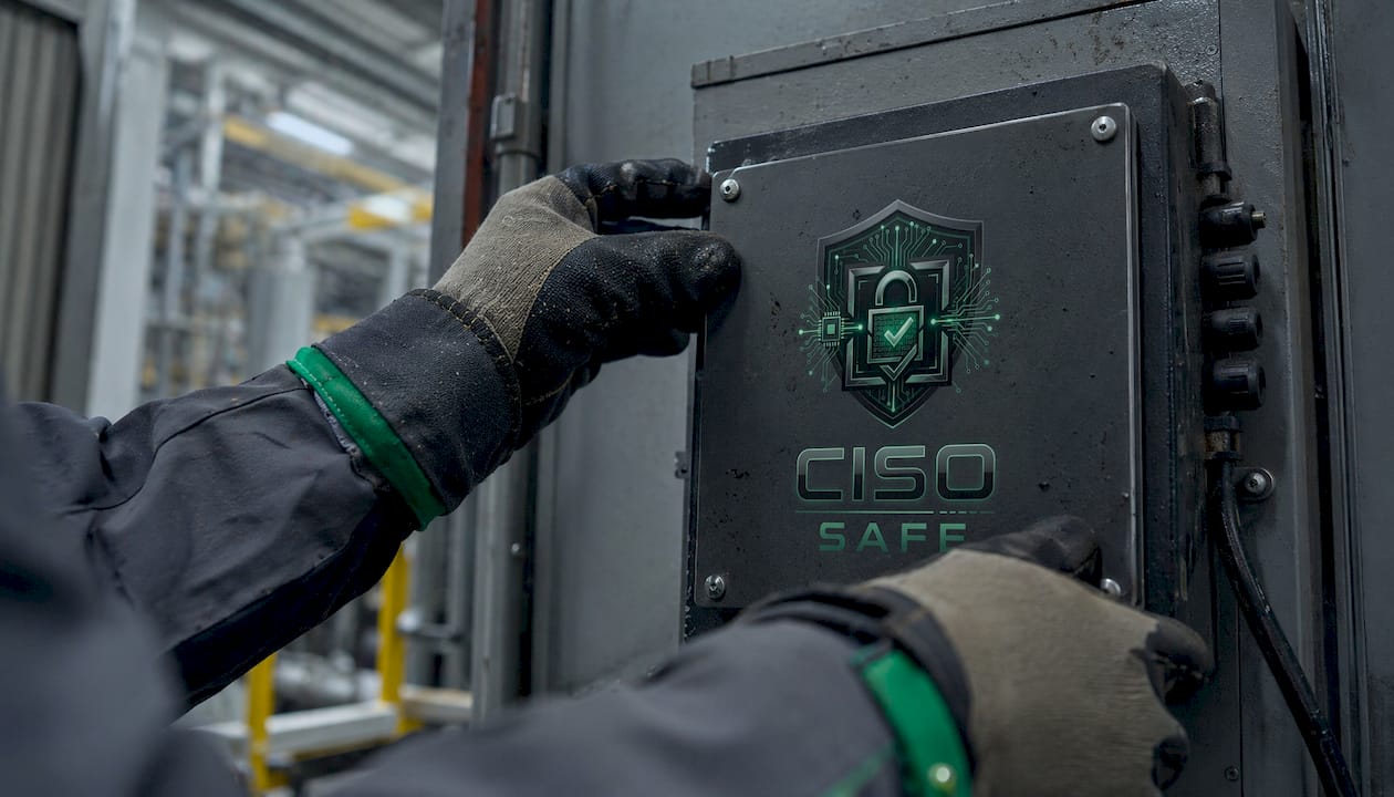 Technician securing SCADA control panel outdoors