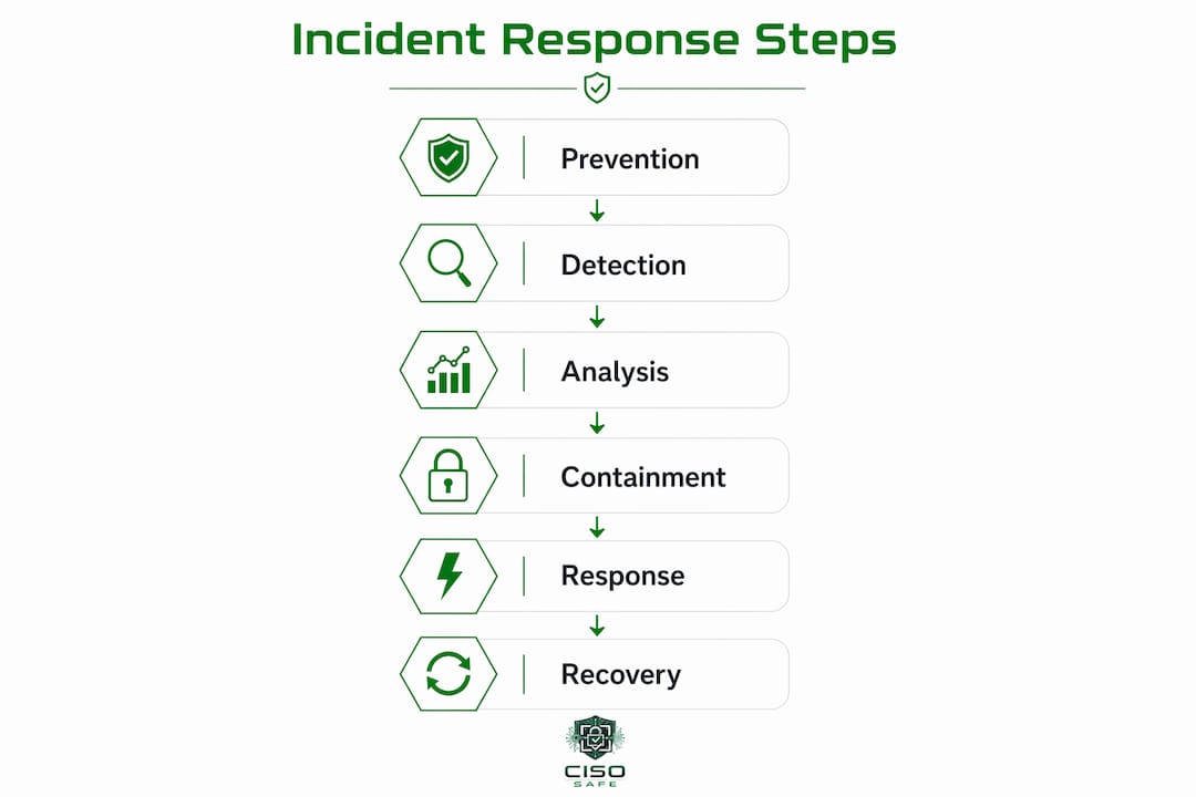 Infographic illustrating six incident response steps in energy