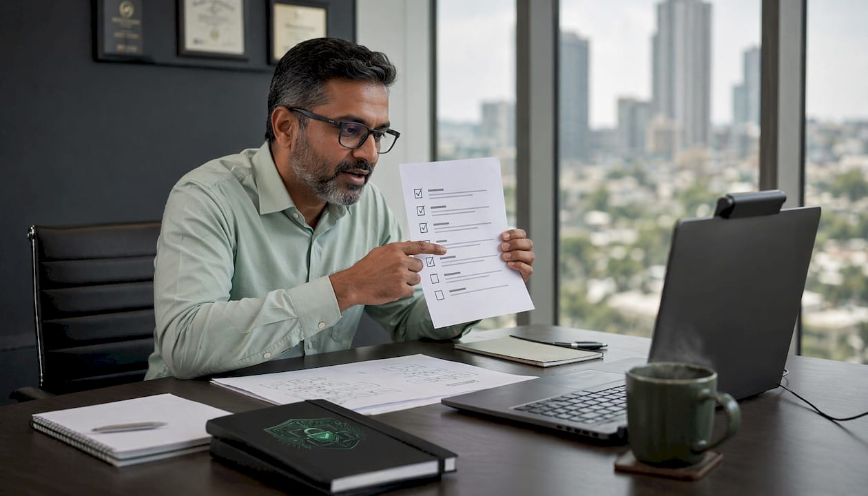 vCISO consultant reviewing compliance checklist